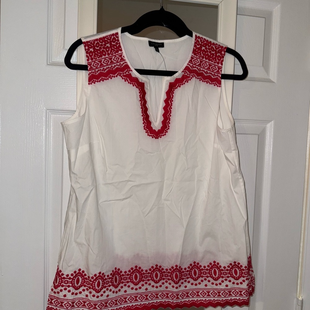 Women's Sleeveless Top with Red Embroidery
